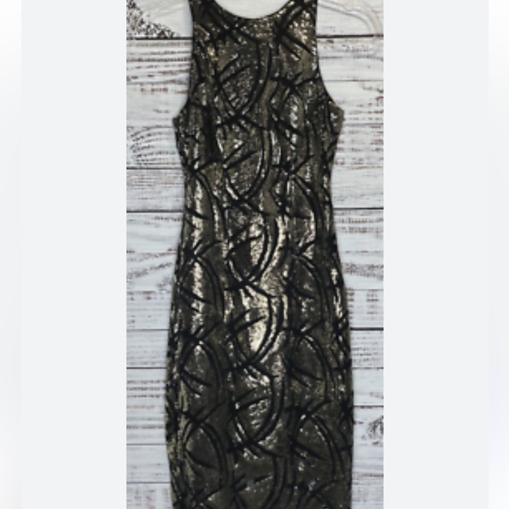 Marciano Black Tan Sheath Midi Dress Halter